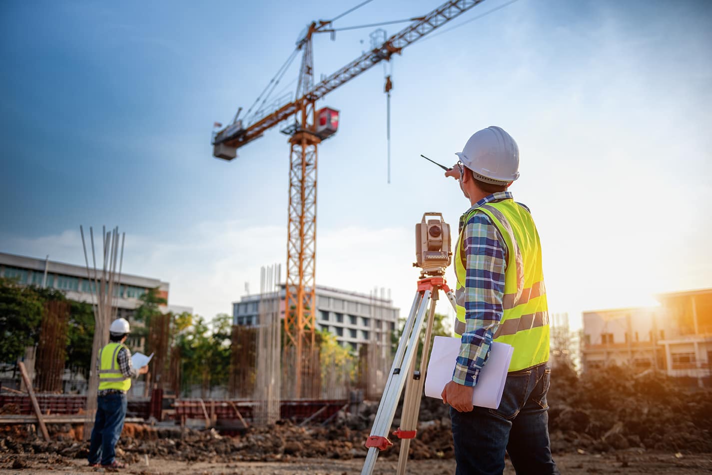 Surveyor,Equipment.,Surveyorís,Telescope,At,Construction,Site,Or,Surveying,For
